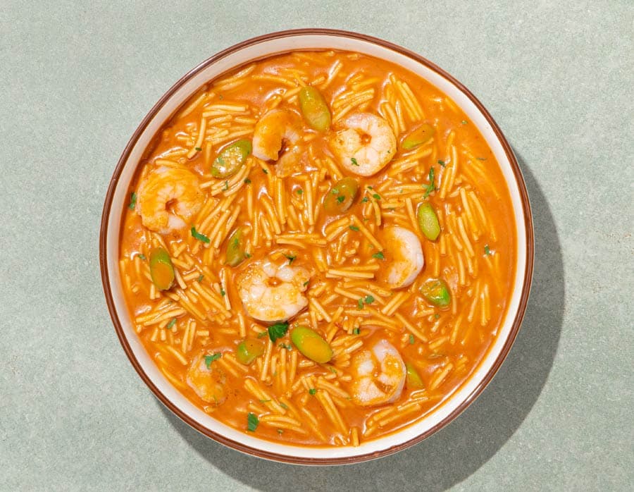 Cazuela de fideos con langostinos