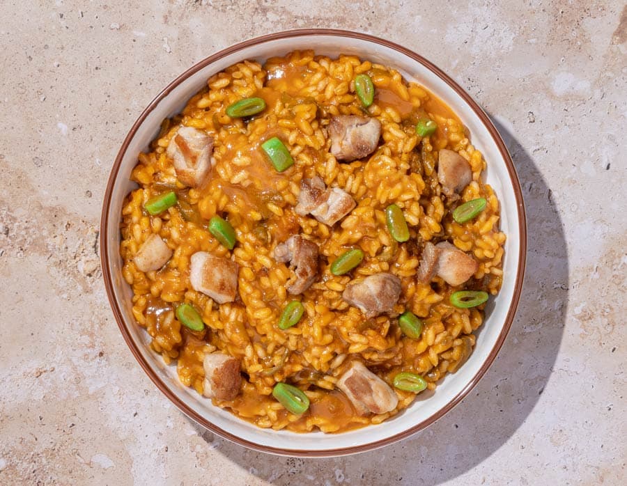 Arroz meloso de pollo y verduras